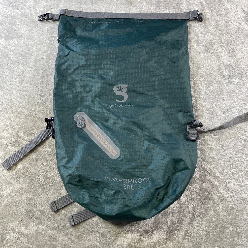 geckobrands Waterproof 30L Roll Top Backpack Dark Green Ripstop Hiking Bag